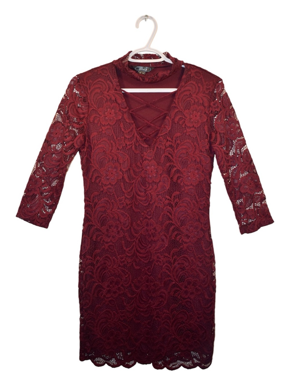 Streetwear Society Burgundy Lace V-Neck Dress